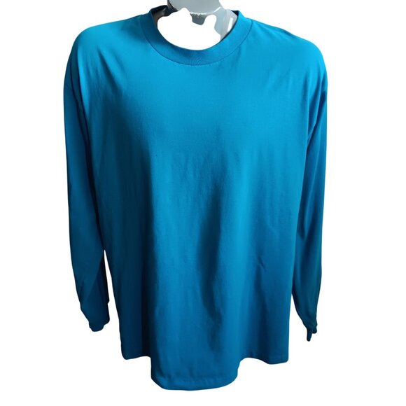 Men's XL Vintage T-shirt Sunbelt Sportswear Turquoise Long Sleeve Crewneck 90's - Picture 1 of 6